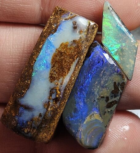Boulder Opal Rubs 3 Winton Blue Green Crystal 34 Carat Lapidary Rough Australian - Foto 2 di 19
