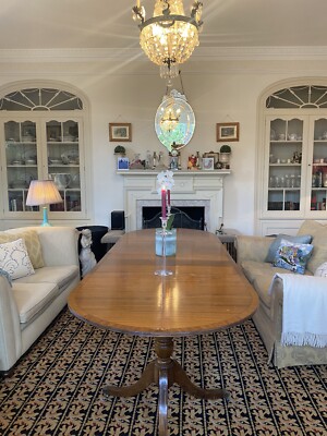 Regency Twin-Pedestal D-End Mahogany Dining Table, Brass Inlay, Extending  Leaves UK - Main Image