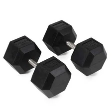 Titan Fitness 120 LB Pair Free Weights, Black Rubber Coated Hex Dumbbell, Straig