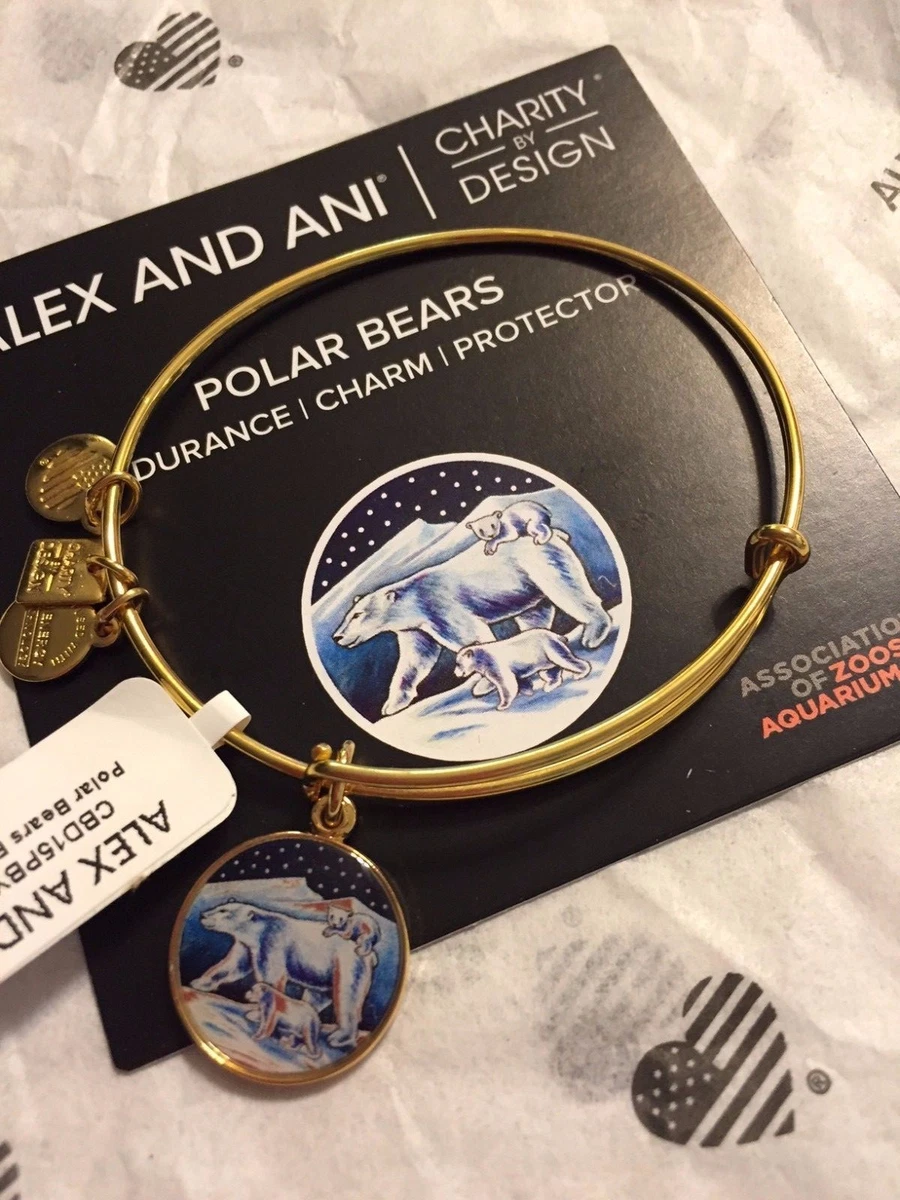 Alex and Ani Polar Bear Charm Bangle Bracelet Shiny Yellow Gold