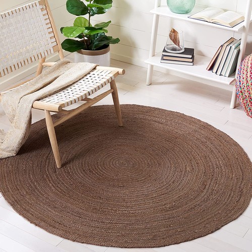 Rug Round in Jute Hand Woven Farmhouse Jute Door Mat Area Rug Boho Rug, Brown - Picture 5 of 6