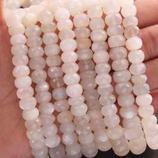 1 Long Strand White Moonstone Faceted Rondelles- Rondelles Beads - 6mm-7mm