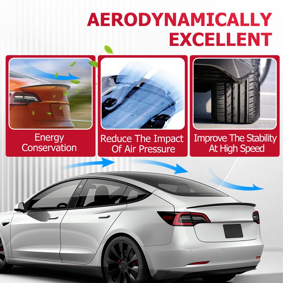 HECASA For 2017-2023 Tesla Model 3 Rear Trunk Lip Spoiler Wing - Gloss Black Foto 4 de 4