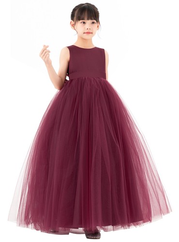 Heart Cutout Satin Tulle Flower Girl Dress with Pearl Beaded Trim Ball Gown - Picture 9 of 25