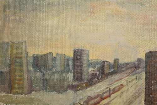 Vintage European oil painting cityscape - Imagen 7 de 12