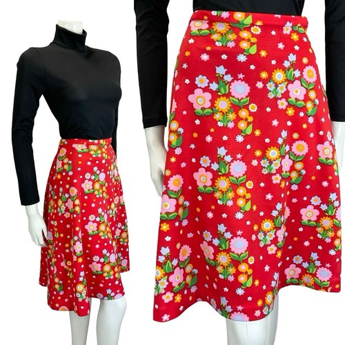 GONNA A CERCHIO VINTAGE ANNI 60 70 ROSSA ROSA GIALLO BLU VERDE FLOREALE FATTA A MANO 10 - Foto 1 di 8