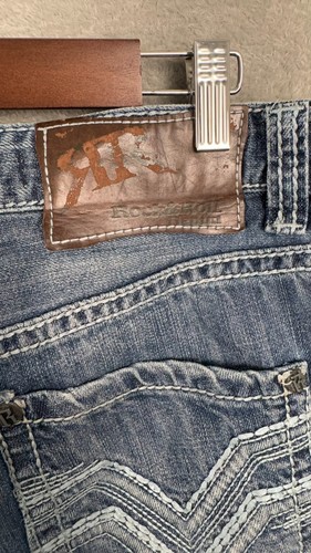 Rock & Roll Cowboy Cannon Bootcut Jeans 34x36 Blue Distressed 5-Pockets - Picture 7 of 13