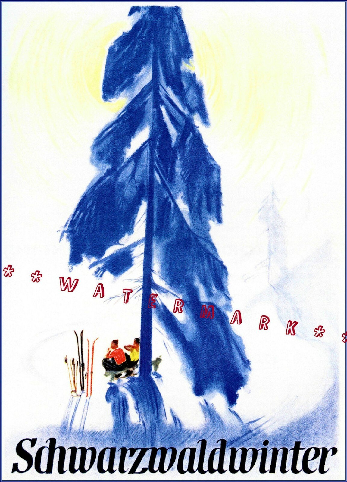 Black Forest 1950 Schwarzwald Germany Vintage Skiing Poster Retro Decorative Art