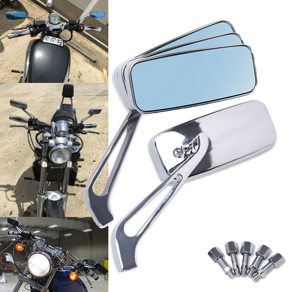 Chrome Rectangle Motorcycle Rearview Side Mirrors For Harley Honda Suzuki  Yamaha - Main Image