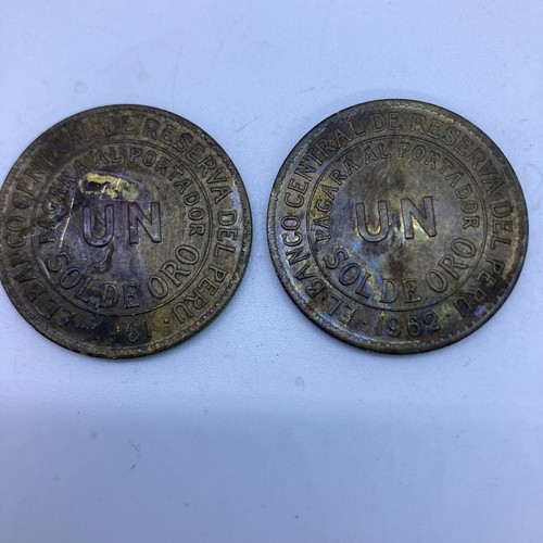 (2) Bank Central Reserve Peru UN Coin 1961/1962 Sol De Oro Pagara Al Portador