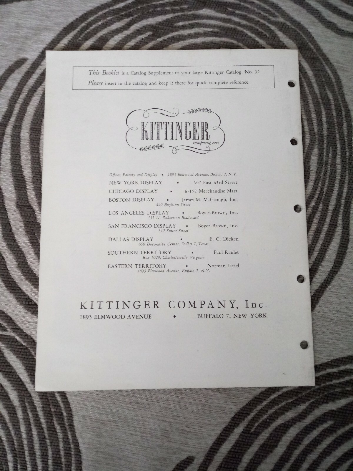 Kittinger Furniture Catalog No. 92 SUPPLEMENT January 1959 Buffalo, NY eBay