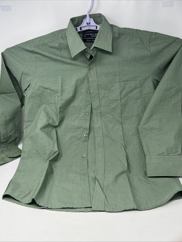 John Miller Dress Shirt Men's 39 CM Olive Green Long Sleeve Button Down Shirt