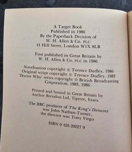 Doctor Who The King's Demons Terence Dudley 1986 Target #108 Rare 1st Edition - Picture 4 of 5
