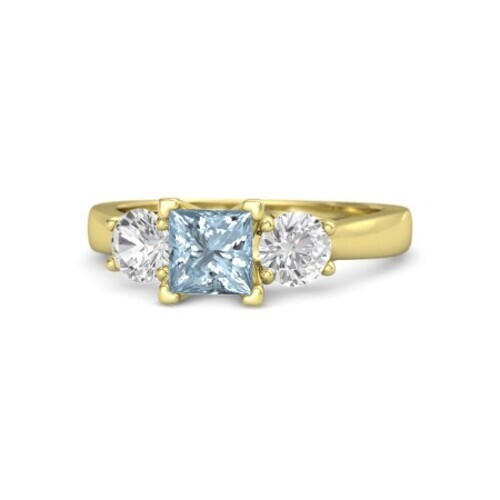 14K Yellow Gold Princess Cut 2.06 Ct Natural Aquamarine Diamond Engagement Rings - Picture 1 of 8