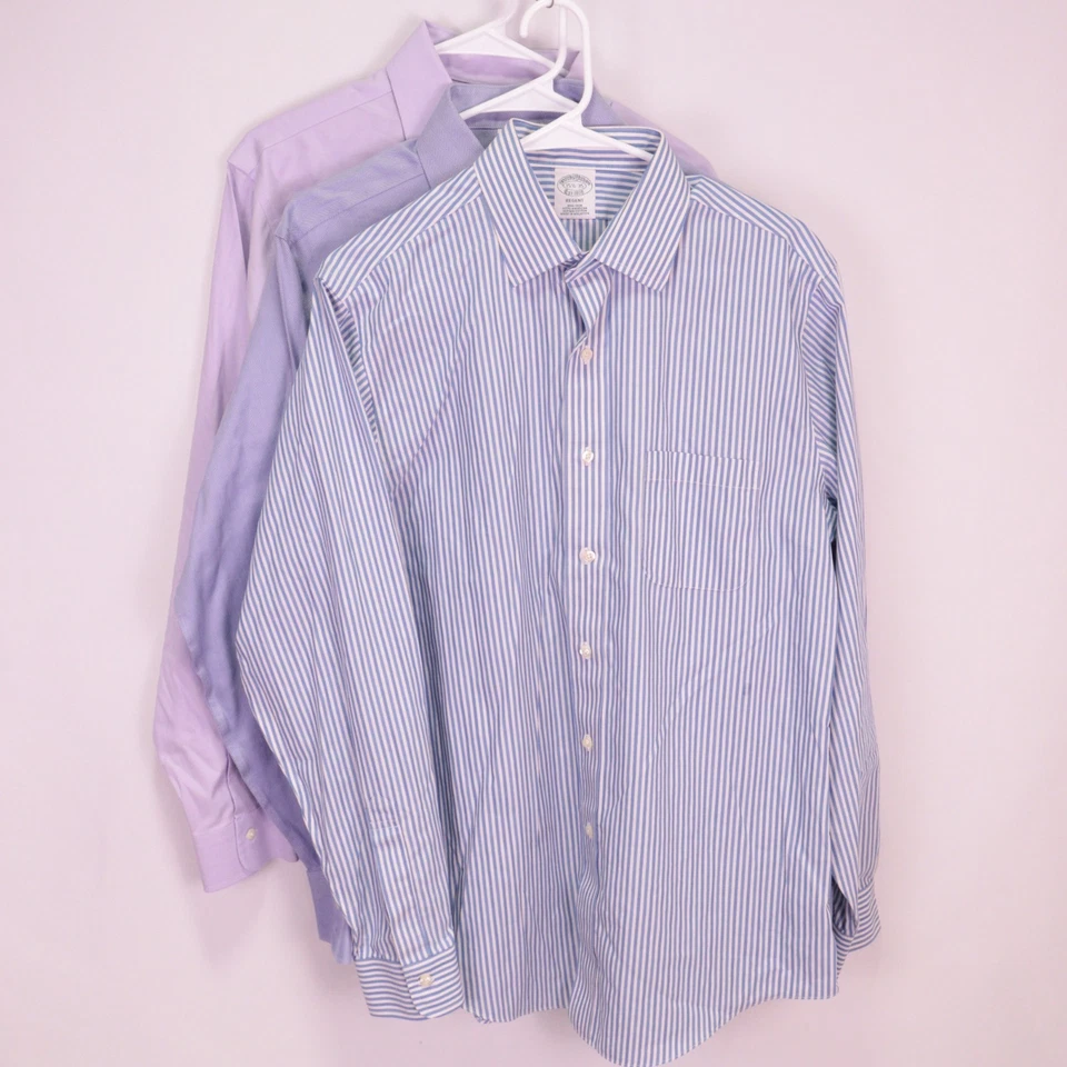 Camisa de vestir Brooks Brothers Regent Fit sin planchar 15,5 35 azul estampado púrpura 3X Foto 2 de 4