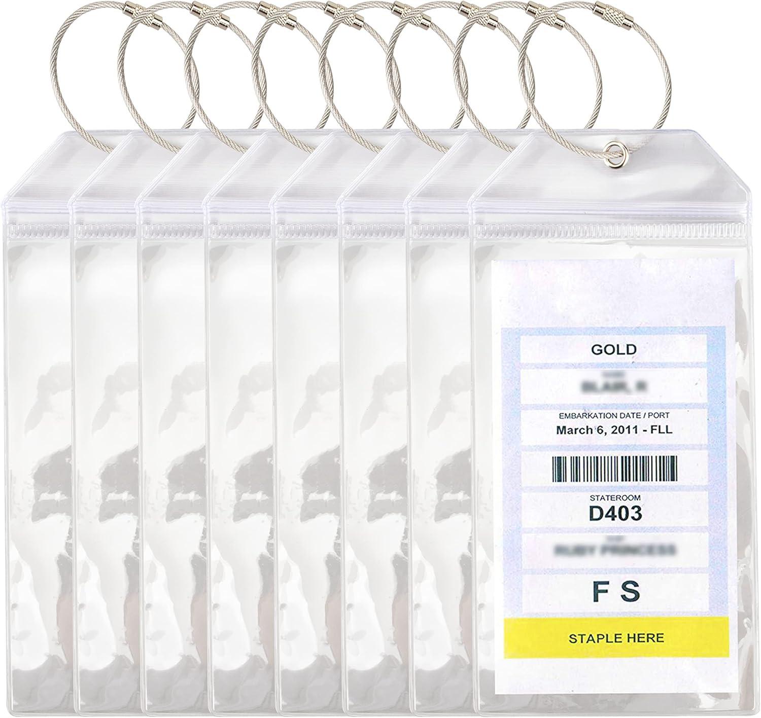 8 Pcs Cruise Luggage Tags Holder with Zip Seal & Steel Loops, Waterproof Clear L