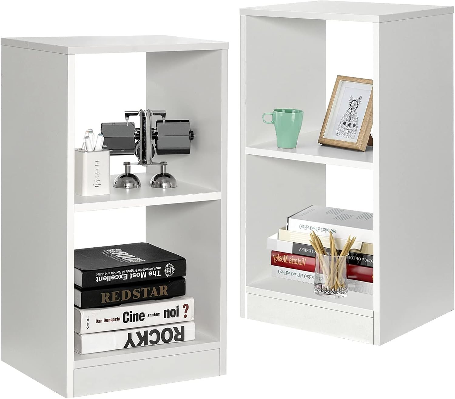 2-Piece Modern 2-Tier Cube Bookcase Set with Nightstand Functionality