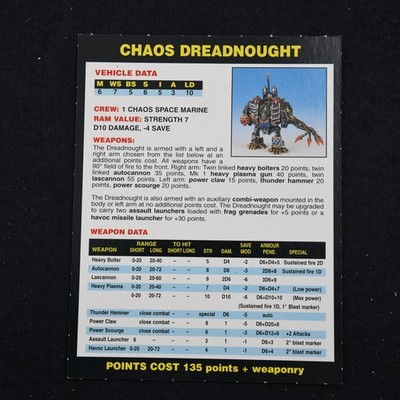 2. Edition Warhammer 40k Datenkarte Chaos Space Marine Dreadnought 40.000