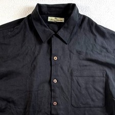 Tommy Bahama Button Shirt Mens XL Silk Herringbone Short Sleeve Black Hawaiian