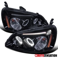 Fit 2001 2002 2003 Honda Civic Black Smoke LED Halo Projector Headlights Lamps