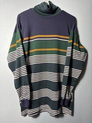 Vintage 90's Hunting Horn Mock Neck Shirt Men s M Colorblock Striped USA Made