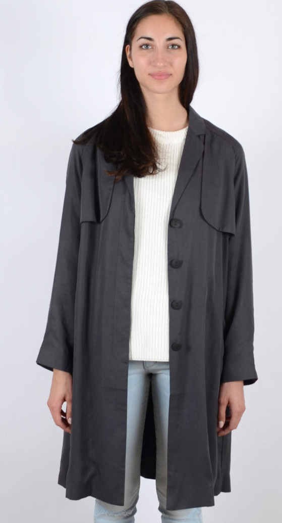 Just Female Trench Coat Tencel Lyocell Pockets Small BNWT RRP £138 Anthracite