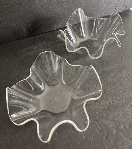 Vintage Acrylic Handkerchief Bowl Set 2 Clear Mid Century Lucite Nesting Bowls - Picture 15 of 20