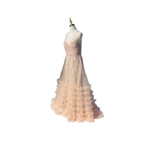 Mac Duggal 11183 Peach Ruffle Skirt Embroidered Dress Size 12 $998 - Picture 3 of 11