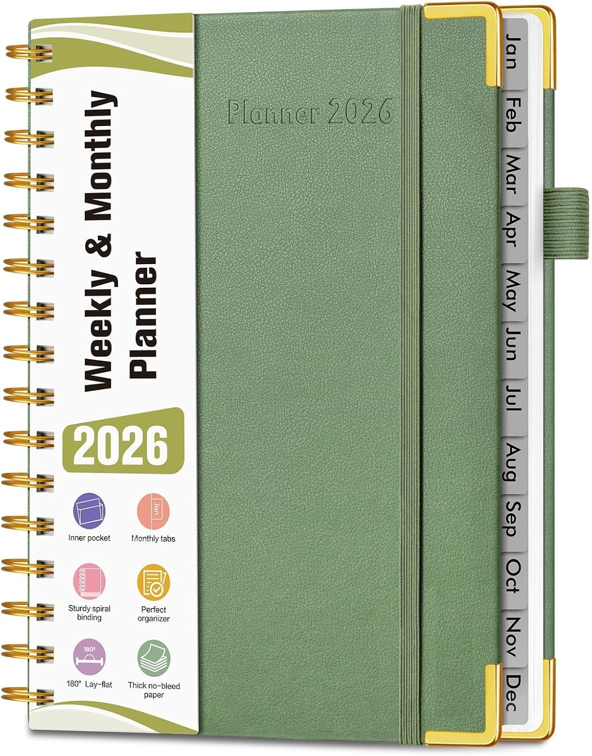 2026 Planner, Hardcover Leather Weekly and Monthly Planner, January 2026 - Dec