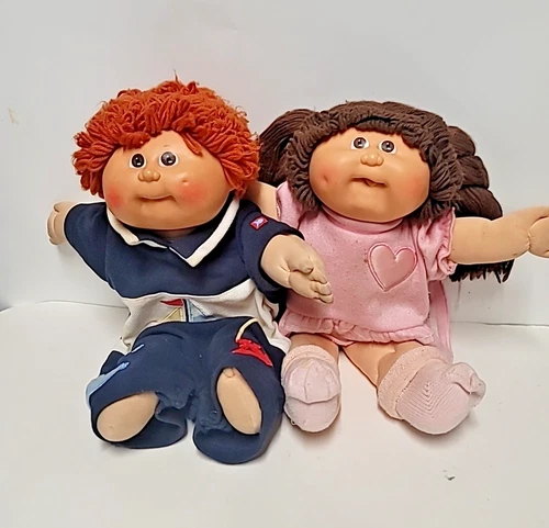 Vintage Cabbage Patch Kid Doll 1980 Red Hair Boy Brown Hair Girl Both Brown eyes