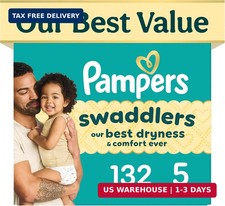 Pampers Swaddlers Diapers, Size 5 20-37 lbs , 132 Count, Fragrance Free, Hypoal