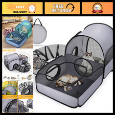 Indoor Outdoor Cat Playpen with Tunnel, 2 Zones, Grey - Pet Activity Center
