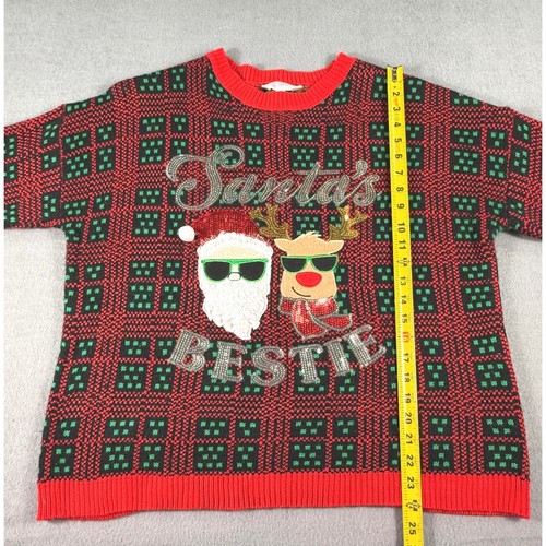 No Boundaries Santa's Bestie Weihnachtspullover Damen M rot Urlaub festlich hässlich - Bild 7 von 9