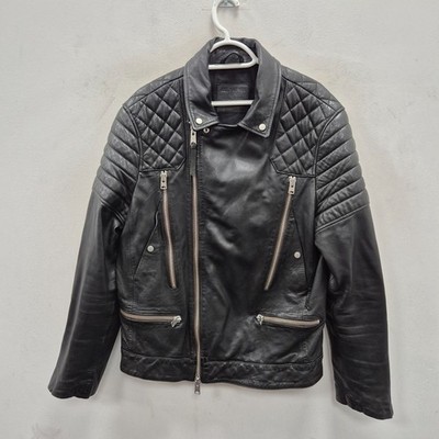 Allsaints Powell Biker schwarz Leder Bomber Rock Punk Celebrity Jacke Gr. XL #