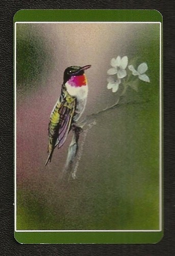 Swap card - bird on flower branch - Mint - birds