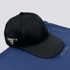 Prada Nylon Tessuto Triangle Logo Side Baseball Cap Hat Black Size M