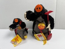 Vintage Steiff Maxi Mole Plush Lot Of 2 Small Black Red Shovel Stuffed Animal