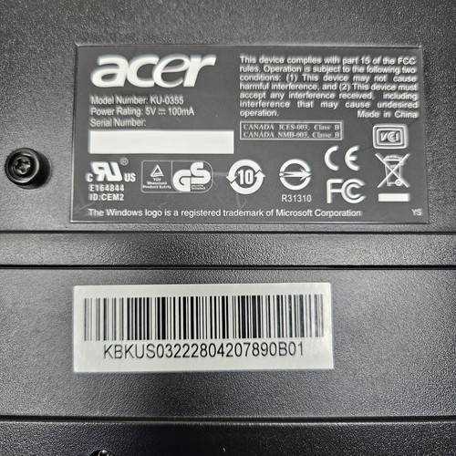Acer Office Keyboard KU-0355 Silver Tested Works - Afbeelding 9 van 11