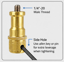 1/4"-20 Camera Mount Stud Tripod Adapter w/ Drive Hole Knurled Metal