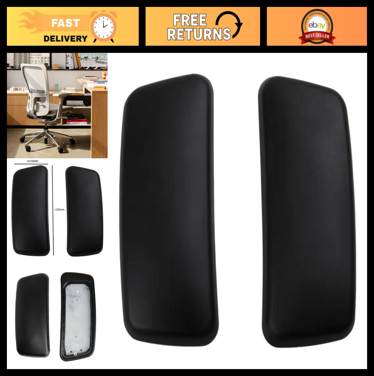 Arm Pads Replacement Caps - 1 Pair Black/gray For Ergonomic Comfort