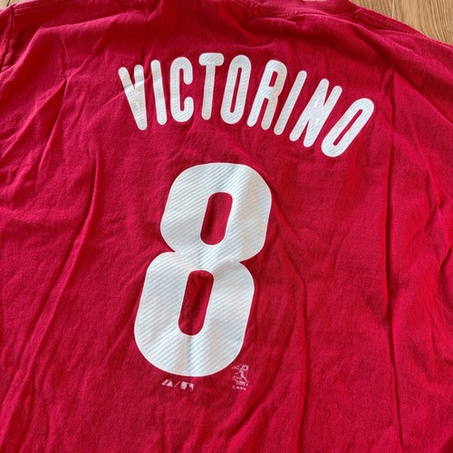 Y2K Majestic Philadelphia Phillies Shane Victorino 8 Red Graphic Tee Mens XL - Picture 6 of 8