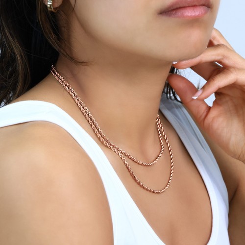 14K Rose Gold 3mm Diamond Cut Rope Italian Chain Pendant Necklace Mens 24" - Picture 10 of 11