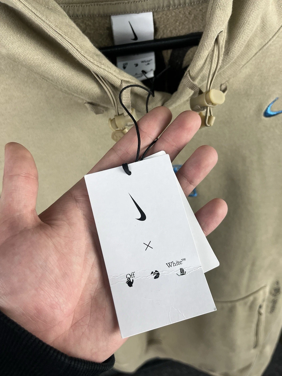 FELPA CON CAPPUCCIO OFF WHITE x NIKE FLEECE BEIGE AUTENTICA KAKI DN1760 247 L TAGLIA RARA