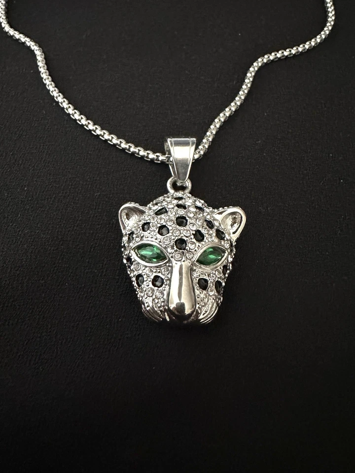 Collar Edforce Cabeza de Tigre Hombre/Acero Inoxidable/Estrás Verde Foto 4 de 4