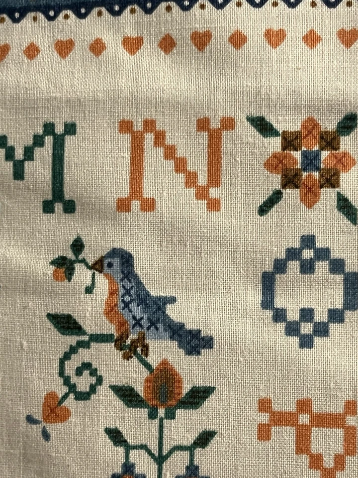 Cranston Welcome Fabric Panel Faux Cross Stitch Sampler Farmers House 4 Squares - Image 4 of 4