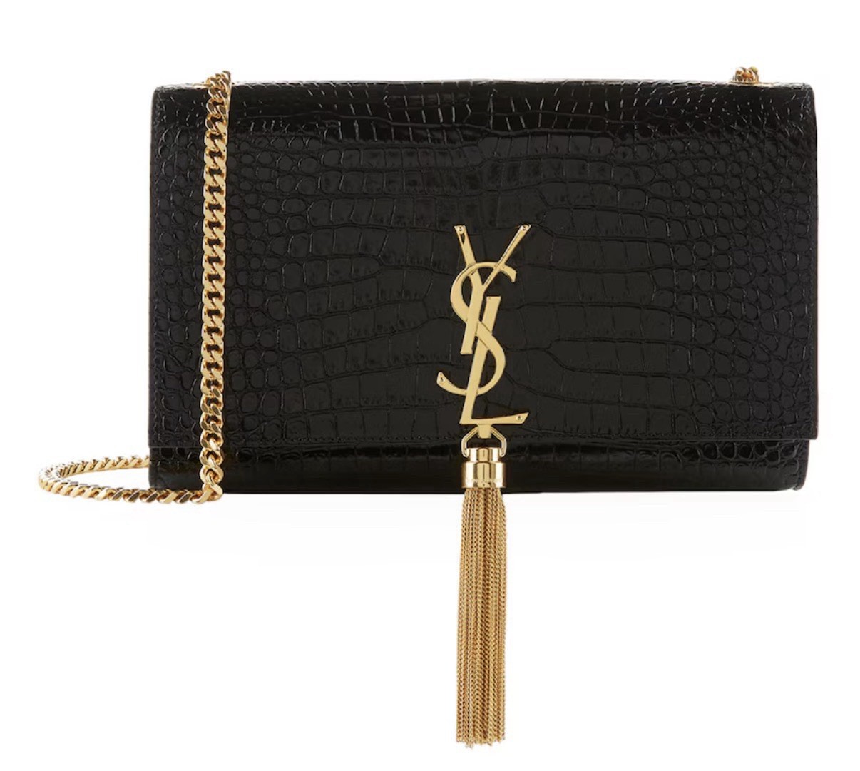 SAINT LAURENT Medium Kate Croco Embossed Cross-Body Bag With Gold Hardware