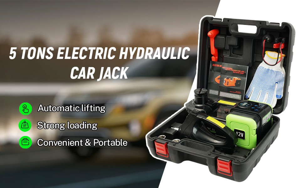 5 Ton 12V Repair Tool Car Electric Hydraulic Floor Jack Lift Impact Wrench Auto