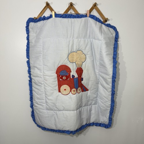 Vintage Baby Crib Blanket Teddy Bear Train 1990s