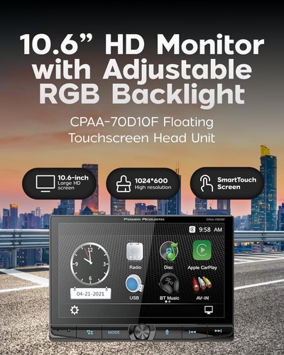 CPAA-70D10F Car Stereo - Apple CarPlay & Android Auto Head Unit, 10.6" Floati... - Picture 3 of 6