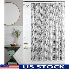 13 Piece Shower Curtain Set Hooks Black White Braid Pattern Polyester Washable